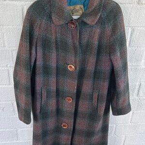Cotsmoor Vintage 1950's Made in England Plaid Tweed Pea Coat with Large Buttons